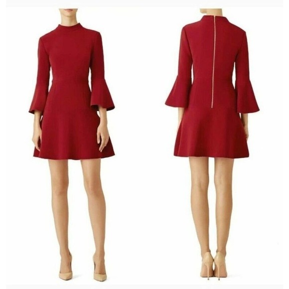 Rachel Zoe Califa Dress Womens Size 6 Burgundy Red Flared Sleeve Knit High Neck - Picture 1 of 15